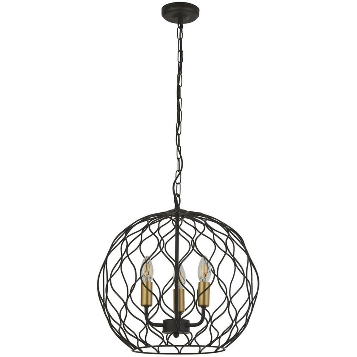 Finesse 3 Light Round Cage Ceiling Pendant - Black with Gold Lampholders - Matt Black – image 2