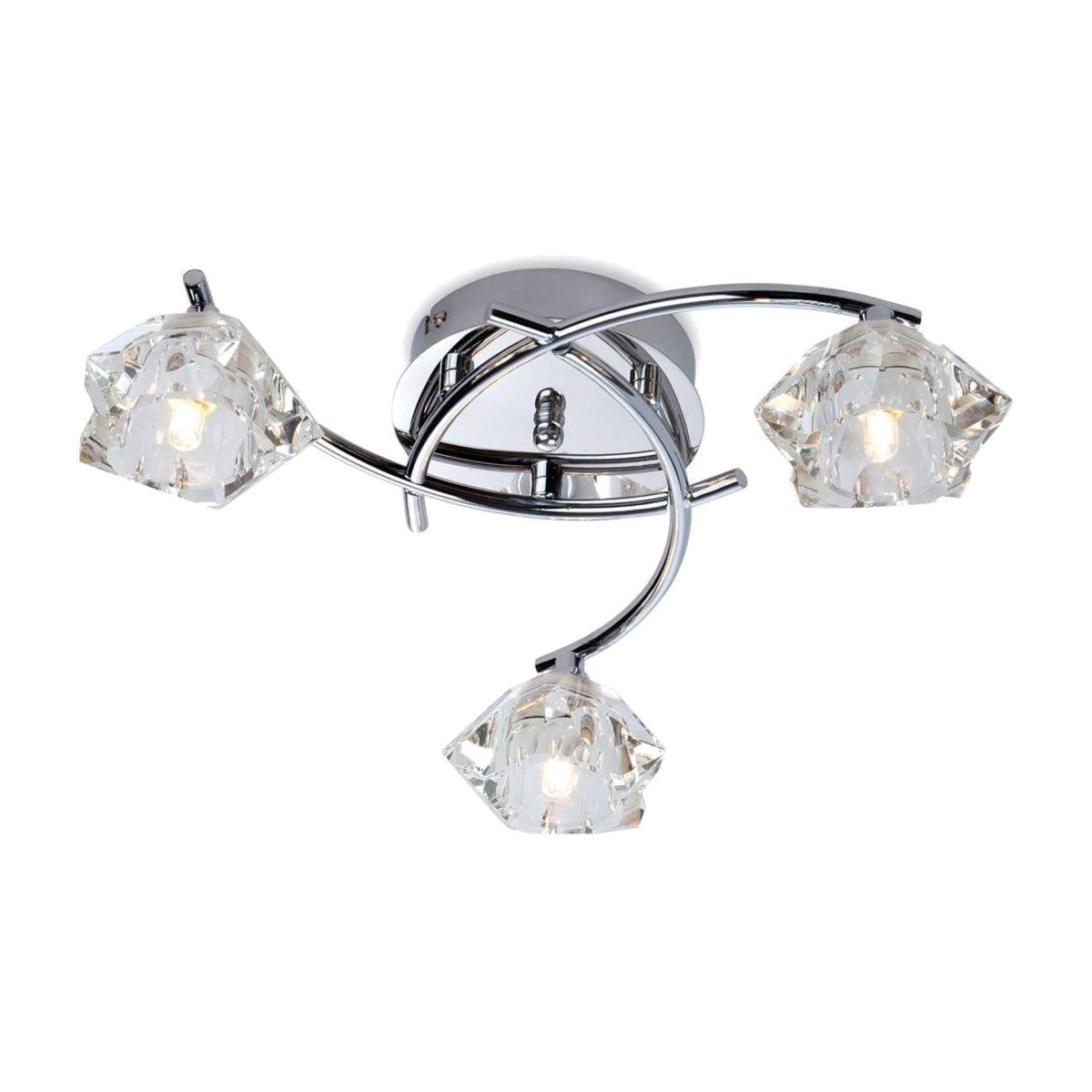 Clara 3 Light Flush Multi Arm Ceiling Light Chrome, Clear Glass, G9 - Clear Glass