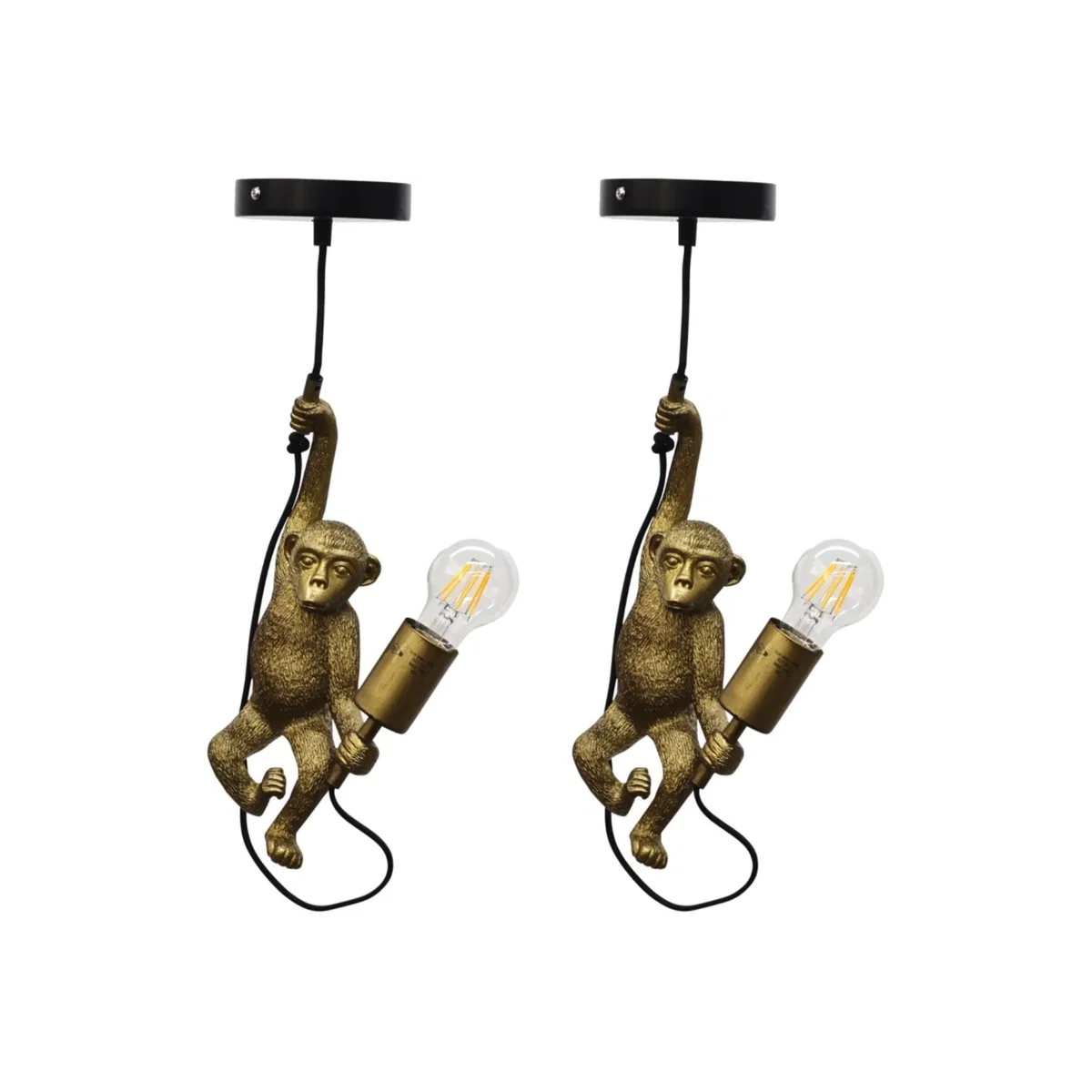 Set Of 2 Norman Ceiling Single Pendant Lights - Gold Resin With Black Detail – image 1
