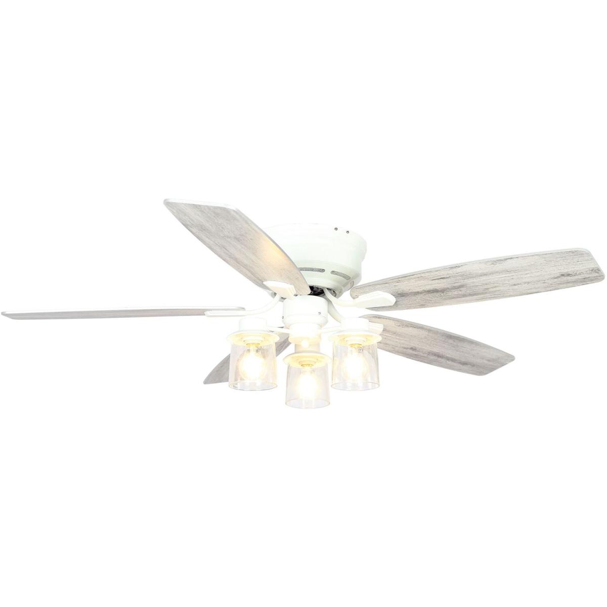5-Blade White Ceiling Fan with Light 3 Speed Remote Control, Glass Shade - White – image 2