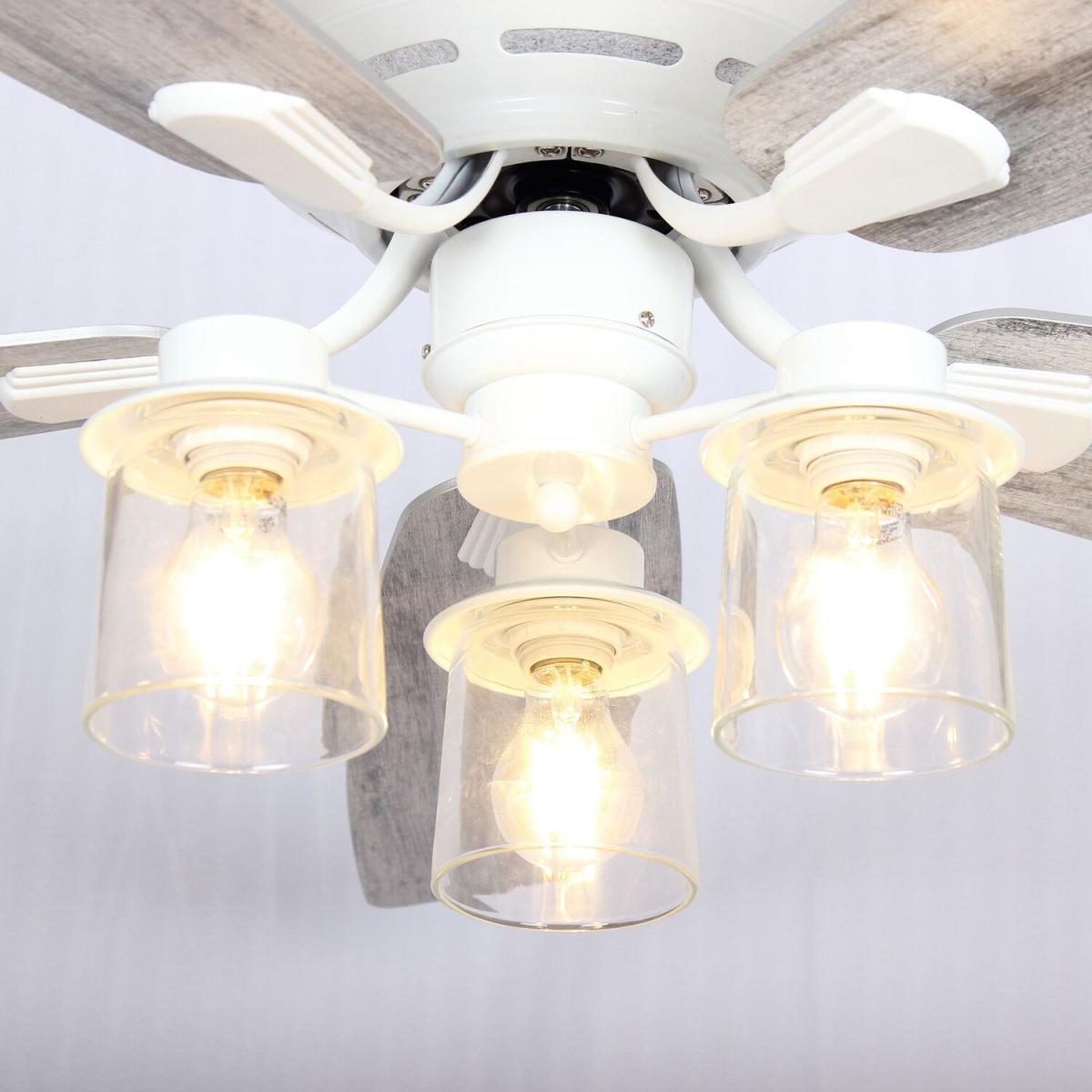 5-Blade White Ceiling Fan with Light 3 Speed Remote Control, Glass Shade - White – image 4