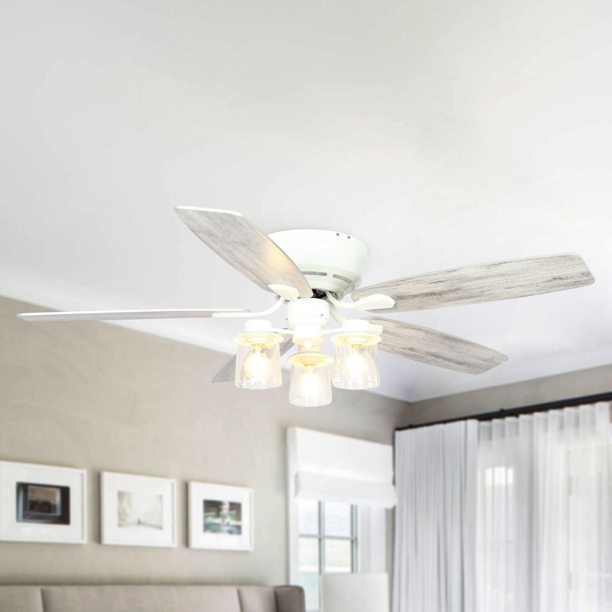 5-Blade White Ceiling Fan with Light 3 Speed Remote Control, Glass Shade - White – image 1