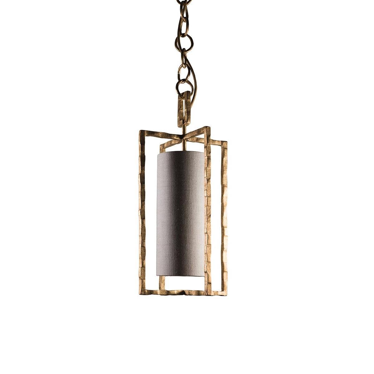 Porta Romana I Small Giacometti Pendant I Gold With Natural Linen Shade – image 2