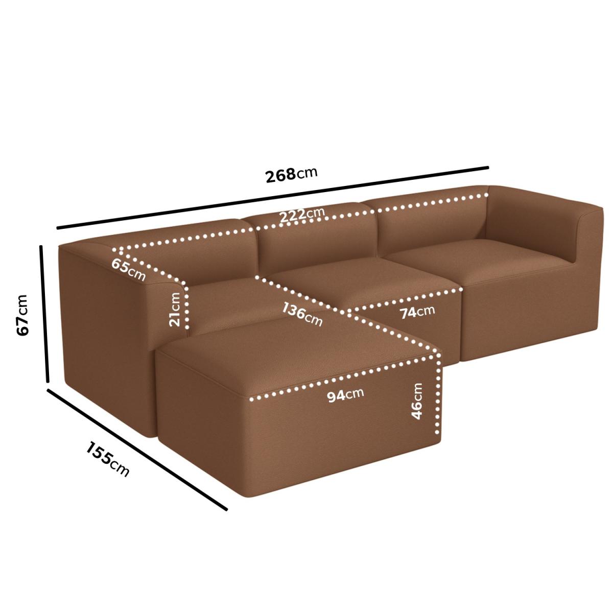 Large 4 Seater Modular Sofa in Tan Faux Leather with Left Facing Chaise - Hendrix – image 3