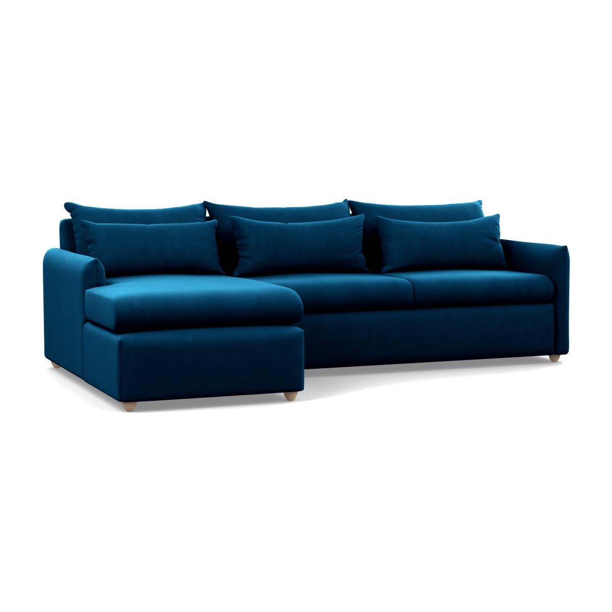 Heal's Pillow Large Left Hand Corner Chaise Smart Velvet Blue Black Feet - Heal's UK Furniture – image 1