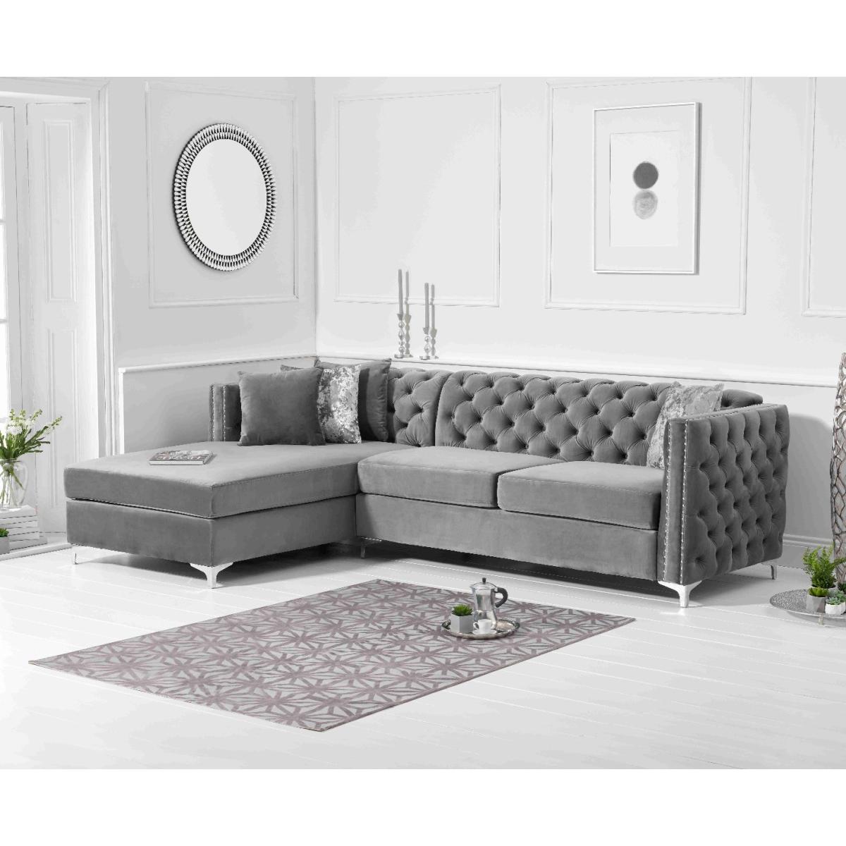 Mistral Left Facing Grey Velvet 4 Seater Corner Chaise Sofa – image 2