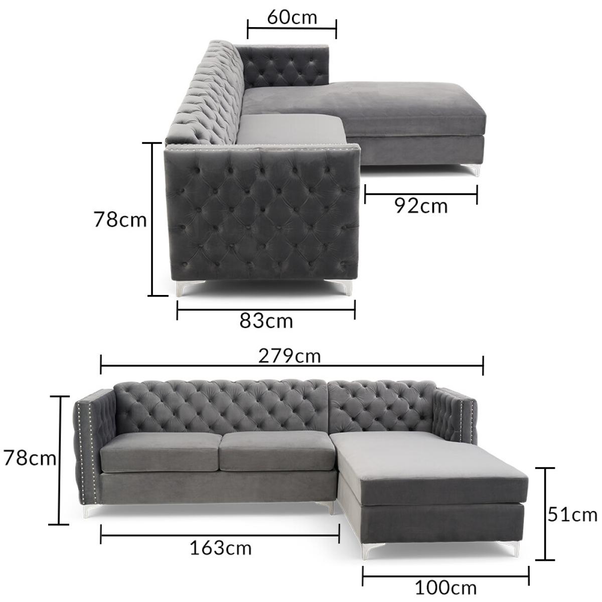 Mistral Left Facing Grey Velvet 4 Seater Corner Chaise Sofa – image 16