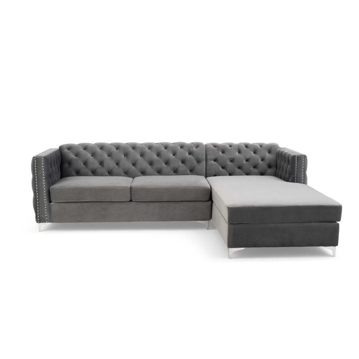 Mistral Left Facing Grey Velvet 4 Seater Corner Chaise Sofa – image 7