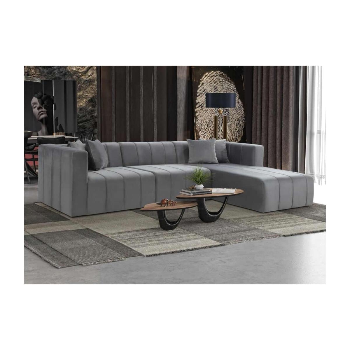 Langham Chaise 4 Seater Right Hand Grey Velvet Sofa - Mid Grey