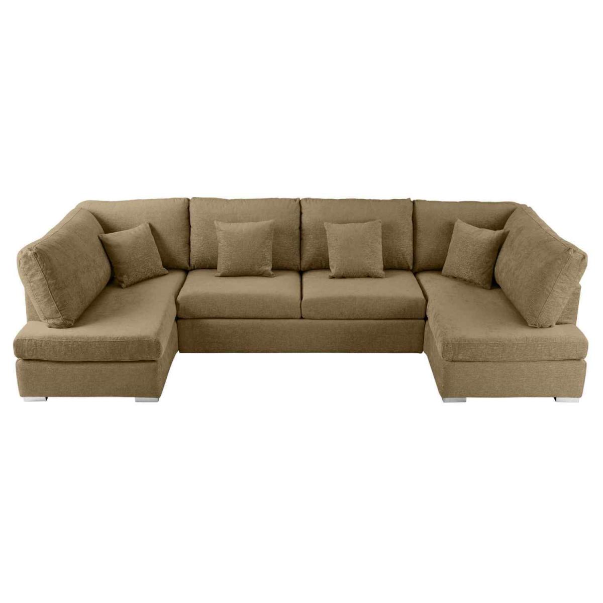 Ollie Large U Shape Sofa Velour Velvet Fabric - Brown – image 2