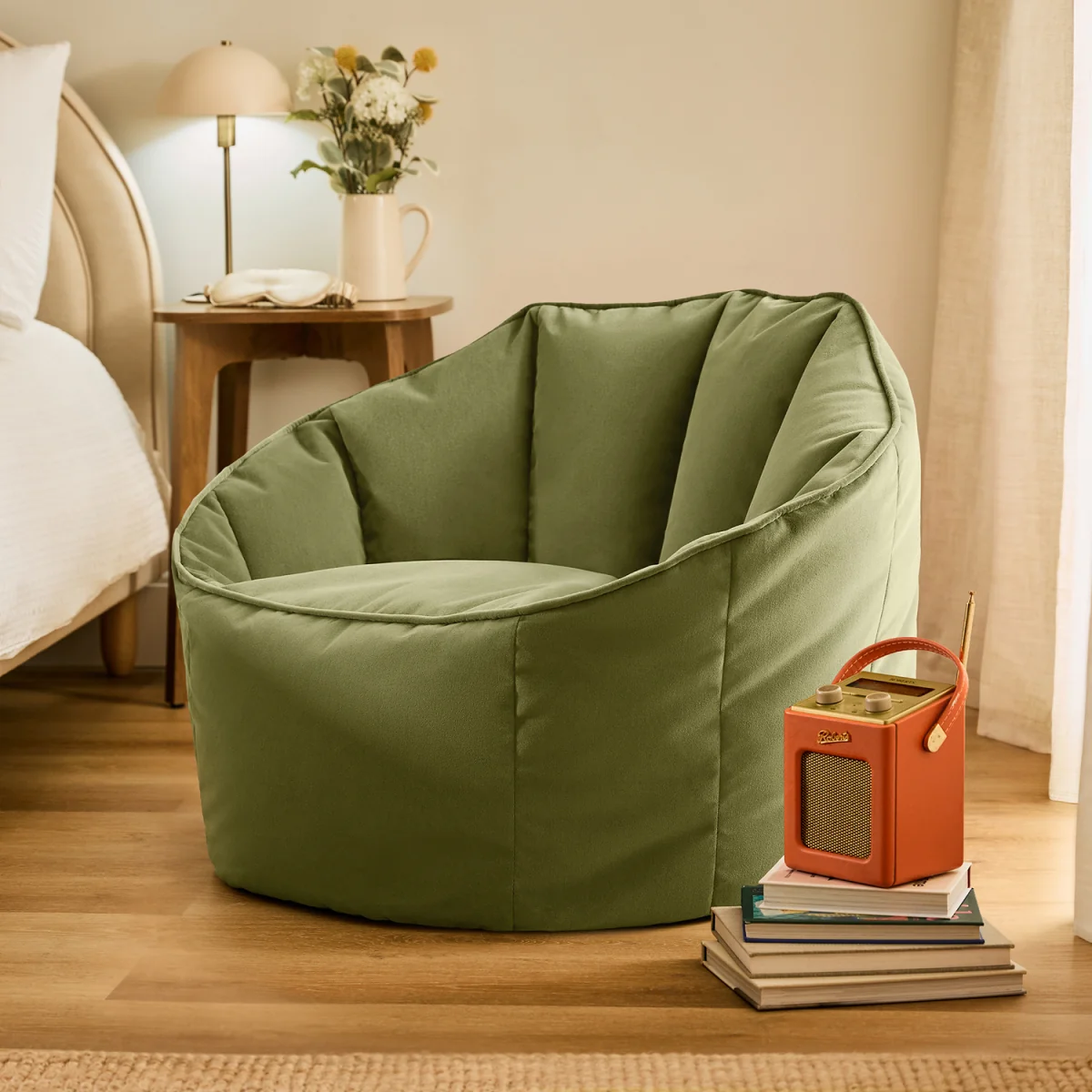 icon Sirena Matt Velvet Bean Bag Accent Chair, Olive - Olive – image 1