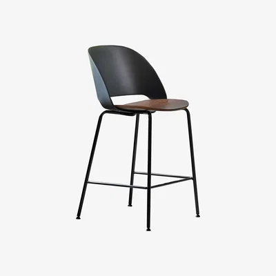 Barker and Stonehouse Bontempi Polo Barstool, Glossy Black Frame, Black Back and Walnut Seat