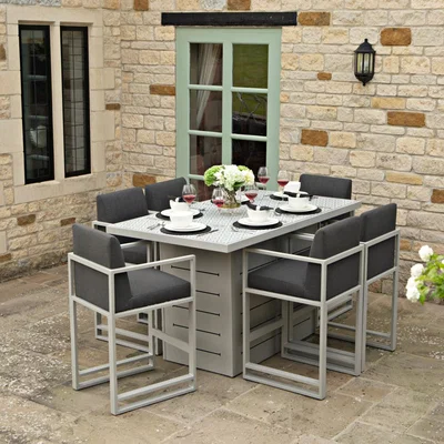Chiltern Oak Furniture Salcombe Outdoor Living Grey Patterned Bar Table & 6 Dark Grey Bar Stools