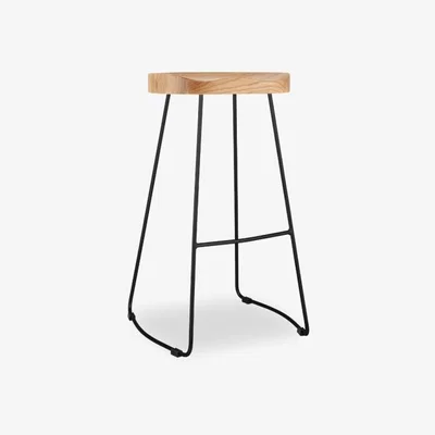 Cult Furniture £10 Off Victoria Metal Bar Stool, Elm Wood & Black Seat Colour: Natural Wood Seat