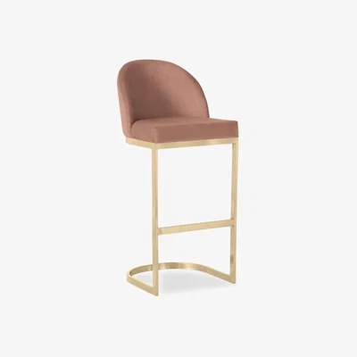 Cult Furniture Matteo Bar Stool with Backrest, Pink Recycled Velvet