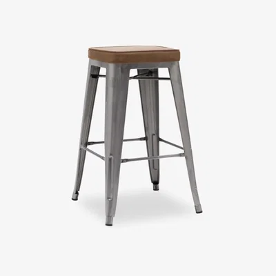 Cult Furniture Xavier Pauchard Tolix Style Metal Kitchen Stool, Tan & Gunmetal