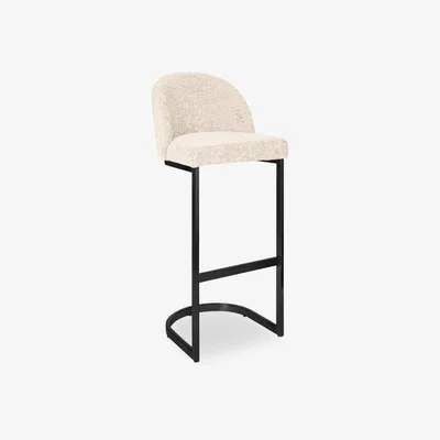 Cult Furniture £10  Off   Matteo Bar Stool with Backrest, Ivory White Boucle Leg Colour: Black