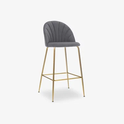 Cult Furniture £50  Off  Sylvia Bar Stool, Grey Velvet Leg Colour: Brass