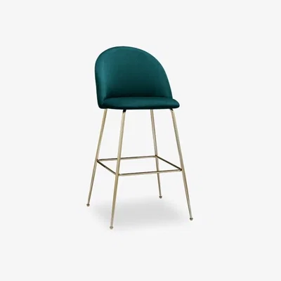 Cult Furniture Nova Bar Stool, Teal Recycled Velvet Leg Colour: Brass