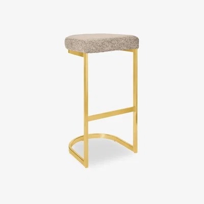 Cult Furniture Matteo Bar Stool, Taupe Boucle Leg Colour: Brass