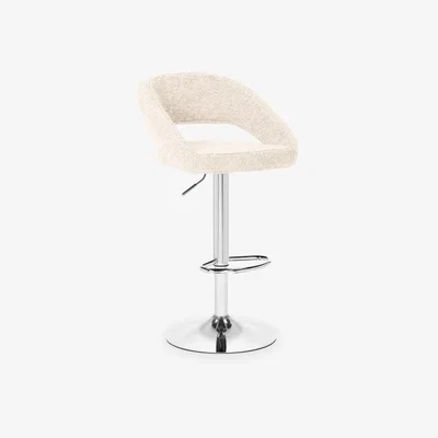 Cult Furniture Chicago Adjustable Kitchen Stool, Ivory White Boucle & Chrome Leg Colour: Chrome