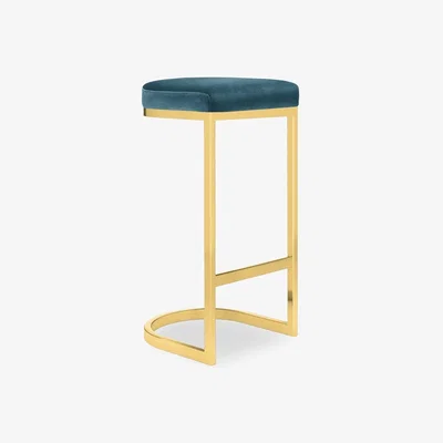Cult Furniture Matteo Bar Stool, Midnight Blue Velvet Leg Colour: Brass