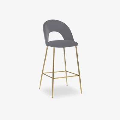 Cult Furniture Celine Bar Stool, Grey Velvet Leg Colour: Brass