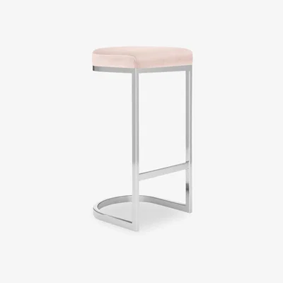 Cult Furniture Matteo Bar Stool, Light Pink Velvet Leg Colour: Chrome
