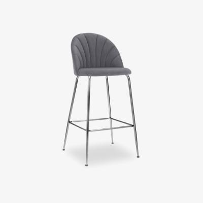 Cult Furniture £70  Off  Sylvia Bar Stool, Grey Velvet Leg Colour: Chrome