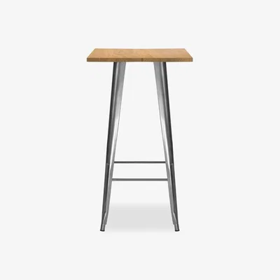 Cult Furniture Xavier Pauchard Tolix Style Metal Bar Table, Natural & Gunmetal Natural Wood Table Top