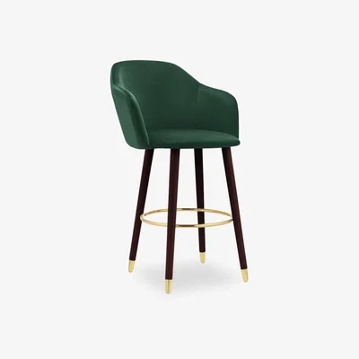 Cult Furniture £60  Off   Primrose Bar Stool, Forest Green Velvet Leg Style: Walnut Legs with Gold Tips