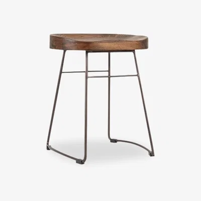 Cult Furniture Victoria Metal Low Stool, Elm Wood & Rustic Seat Colour: Dark Wood Seat