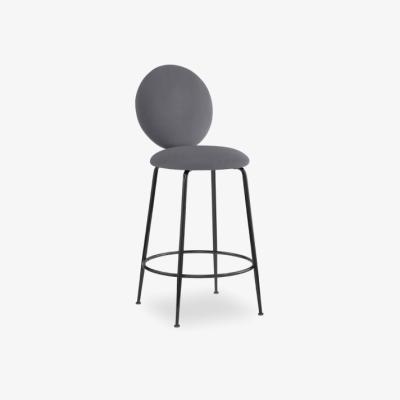 Cult Furniture Regent Kitchen Stool with Backrest , Grey Velvet Leg Colour: Black
