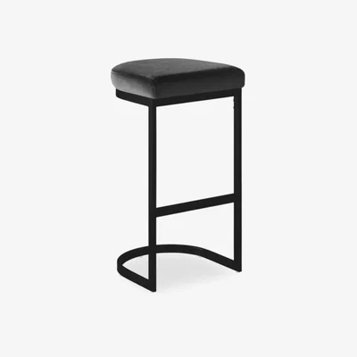 Cult Furniture Matteo Bar Stool, Midnight Grey Recycled Velvet Leg Colour: Black