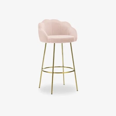 Cult Furniture Ariel Bar Stool, Light Pink Velvet Leg Colour: Brass