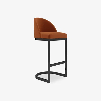 Cult Furniture Matteo Kitchen Stool with Backrest, Burnt Orange Velvet Leg Colour: Black