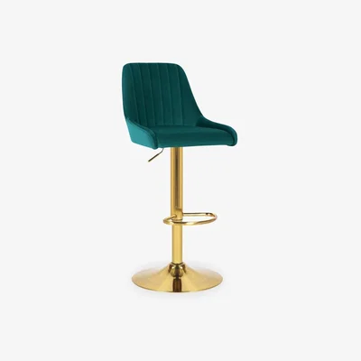 Cult Furniture Baldwin Adjustable Kitchen Stool, Teal Velvet & Brass Leg Colour: Brass