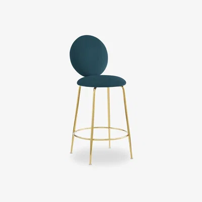 Cult Furniture £20  Off  Regent Kitchen Stool With Backrest, Midnight Blue Velvet