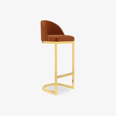 Cult Furniture Matteo Bar Stool with Backrest, Burnt Orange Velvet Leg Colour: Brass