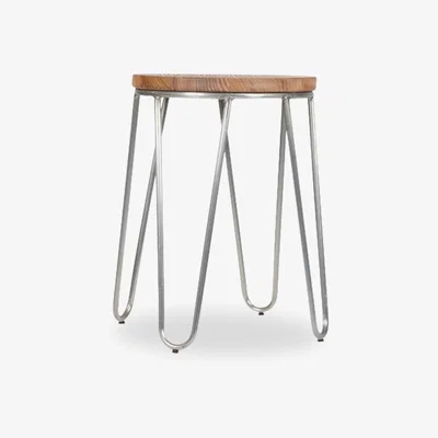Cult Furniture £50 Off Hairpin Low Stool, Elm Wood & Galvanised Metal Natural Wood Seat