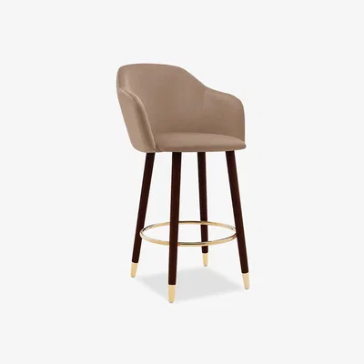 Cult Furniture Primrose Bar Stool, Taupe Velvet Leg Style: Walnut & Gold