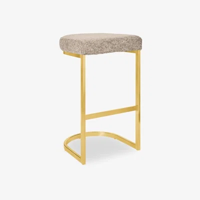 Cult Furniture Matteo Kitchen Stool, Taupe Boucle Leg Colour: Brass