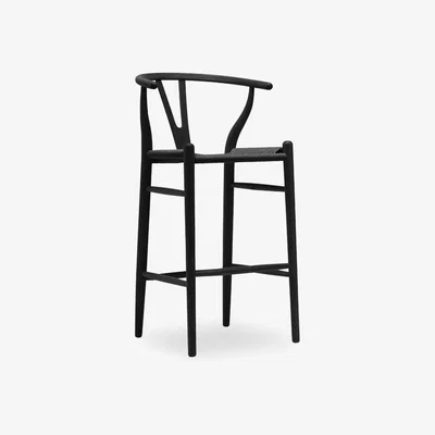 Cult Furniture Wish Wooden Bar Stool, Black Weave & Black