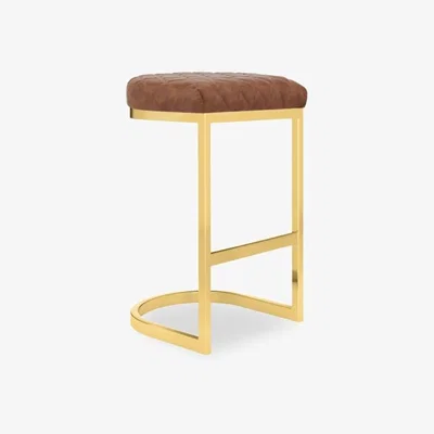 Cult Furniture Matteo Kitchen Stool, Tan Leg Colour: Brass
