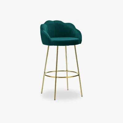 Cult Furniture Ariel Bar Stool, Teal Velvet Leg Colour: Brass