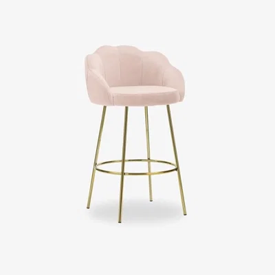 Cult Furniture Ariel Kitchen Stool, Light Pink Velvet Leg Colour: Brass