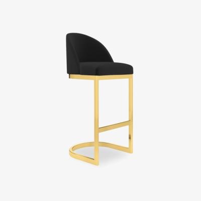 Cult Furniture Matteo Kitchen Stool with Backrest, Black Velvet Leg Colour: Brass