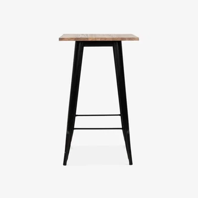 Cult Furniture Xavier Pauchard Tolix Style Metal Bar Table, Natural & Black Natural Wood Table Top