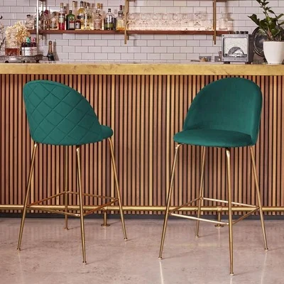 Cult Furniture £70  Off   Heather Bar Stool, Teal Velvet Leg Colour: Chrome