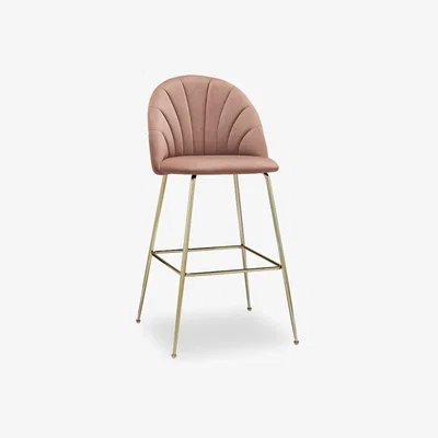 Cult Furniture Sylvia Bar Stool, Blush Pink Recycled Velvet Leg Colour: Brass